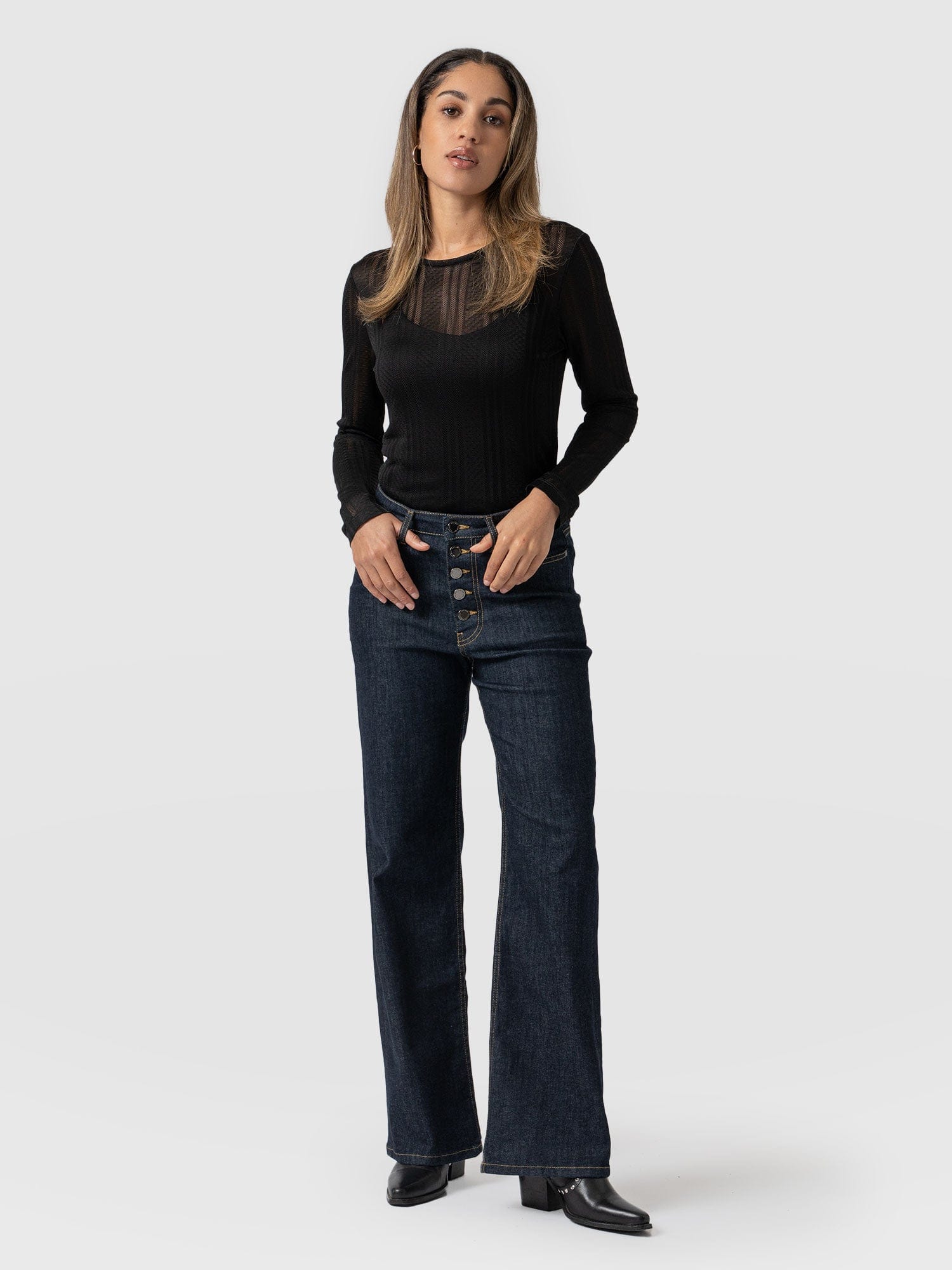 Wide Leg Button Fly Jean Indigo Blue - Women's Jeans | Saint + Sofia® EU